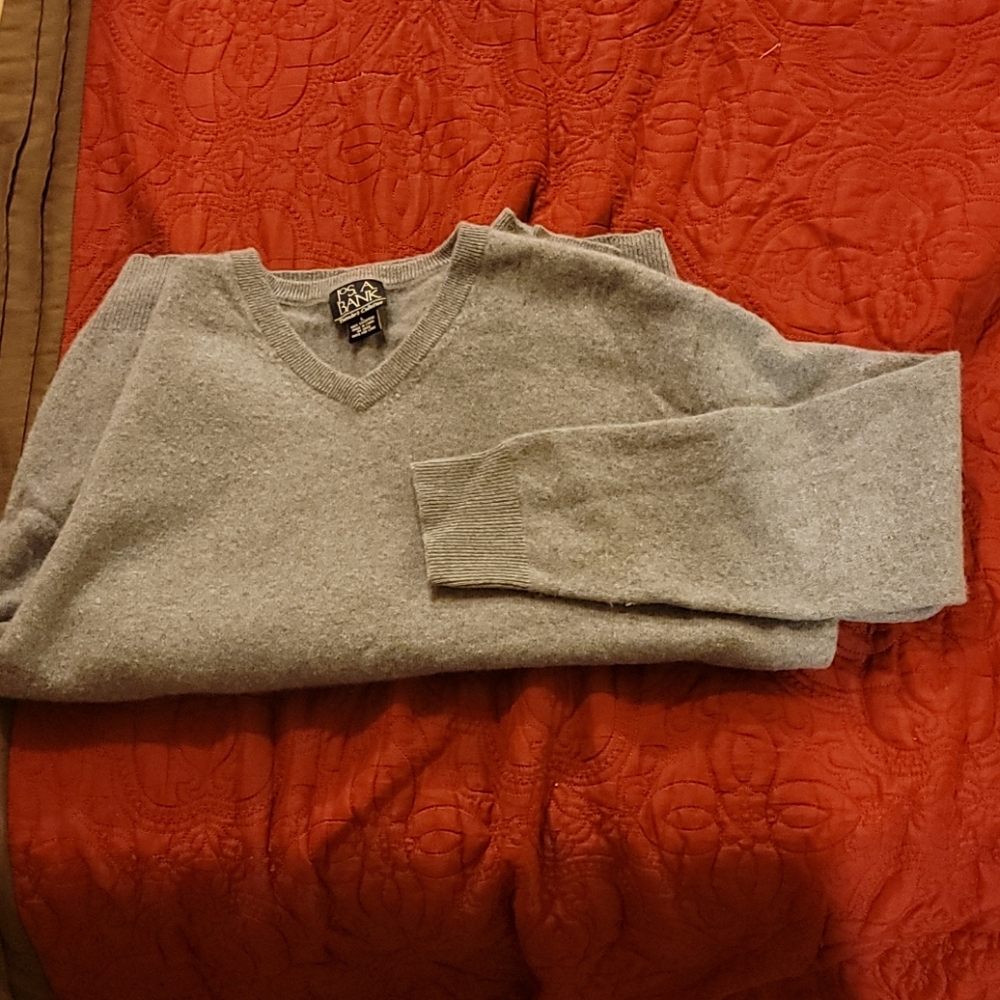 Jos A Bank Large Grey Cashmere V-Neck Sweater - Picture 5 of 5